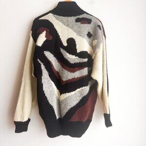 Vintage Vera Pelle Geometric Print Multi Color Wool Sweater Jacket M/L